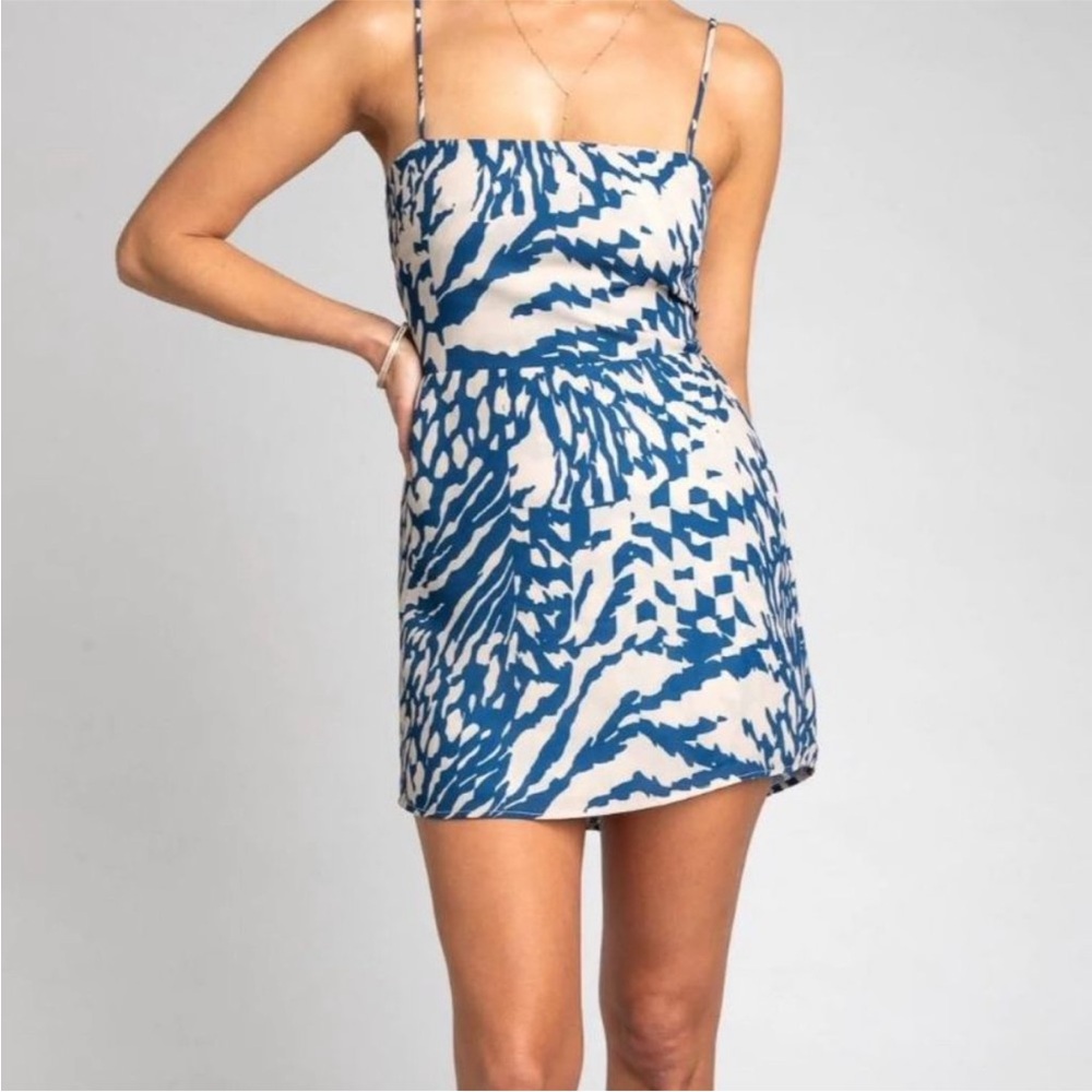 Resa Blue and Cream Abstract Print Mini Dress